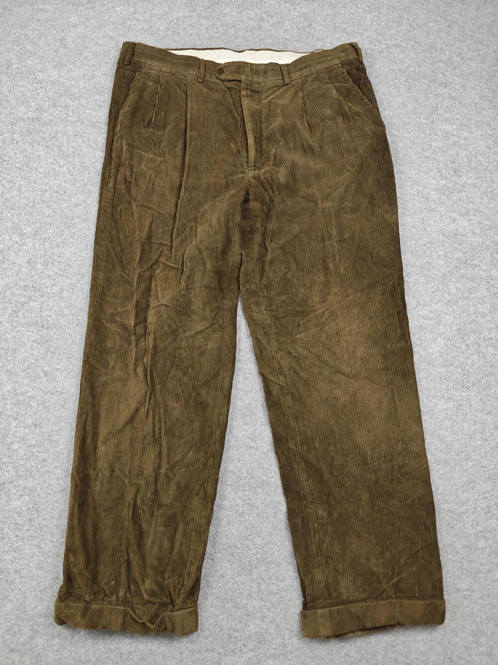Vintage Sulka Pants Mens 38x32 Brown Dress Corduroy Cuffed Lined Pleated Italy